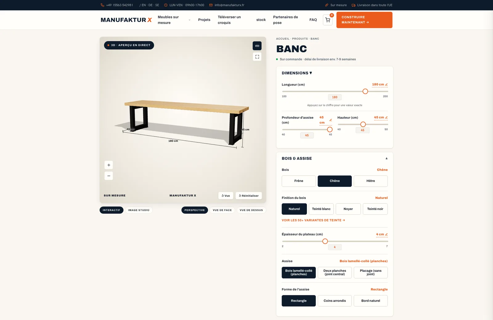 Banc - 3D-configurateur, Manufaktur X