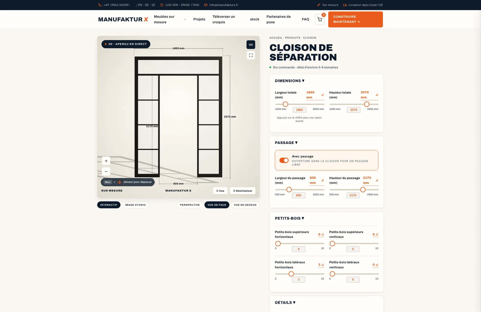 Cloison de séparation - 3D-configurateur, Manufaktur X