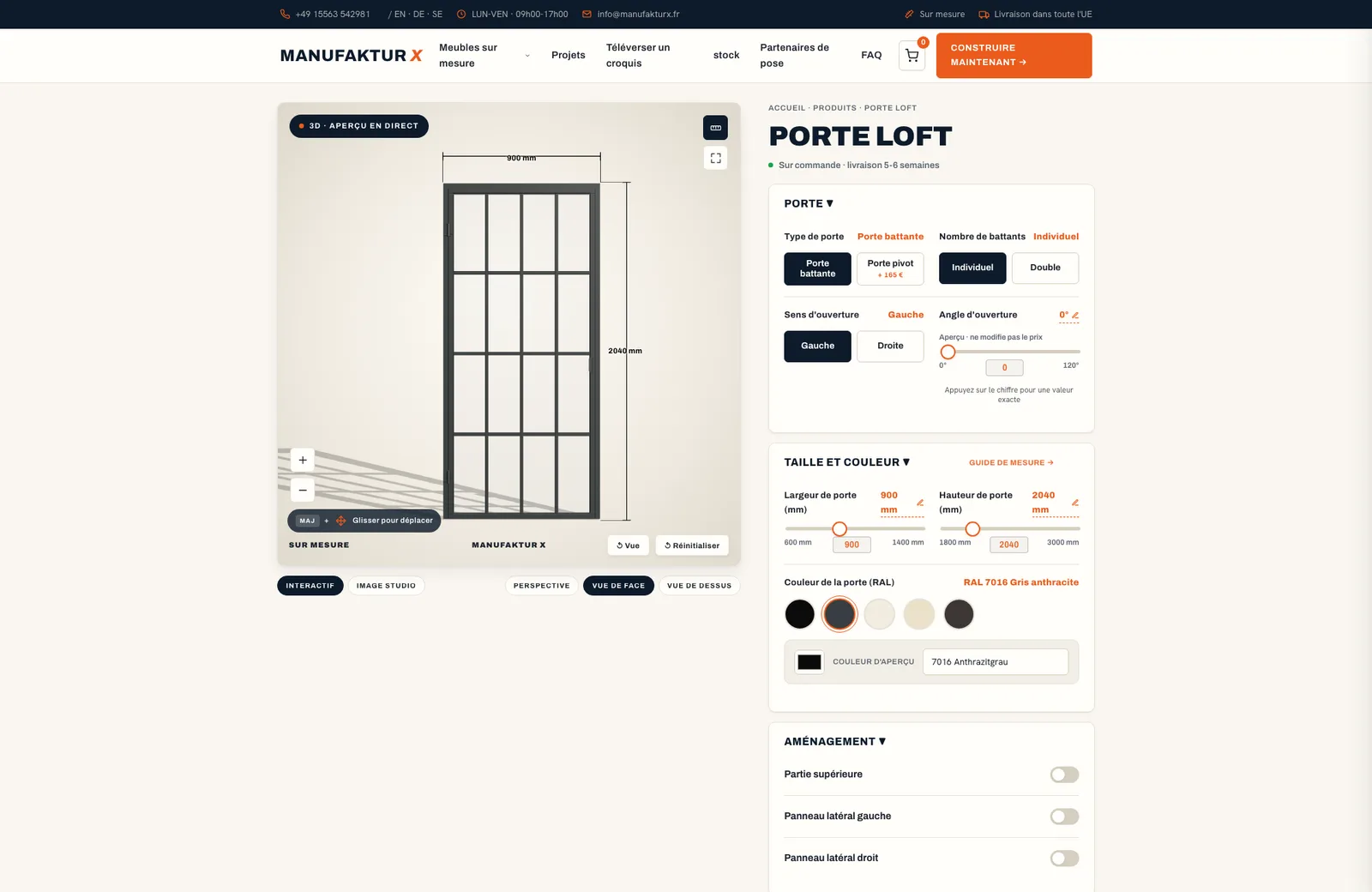 Porte loft - 3D-configurateur, Manufaktur X