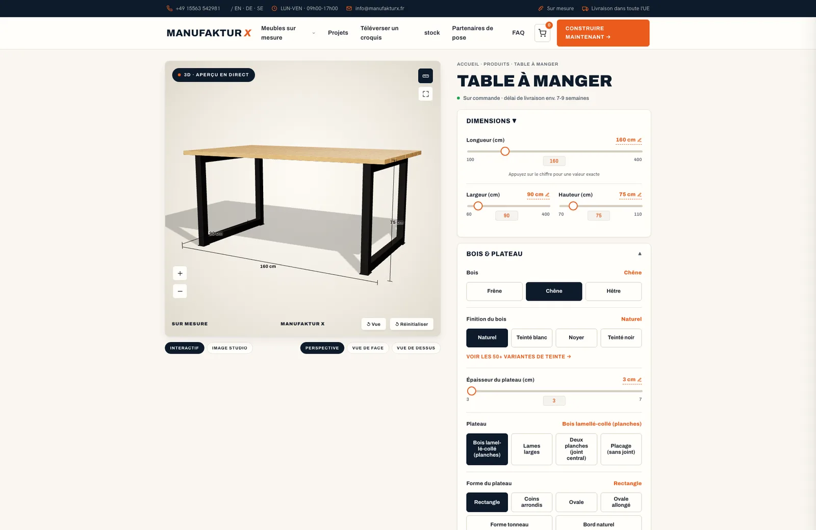 Table à manger - 3D-configurateur, Manufaktur X